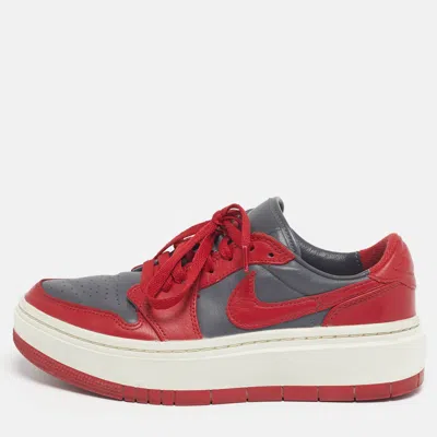 Pre-owned Nike Air Jordan 1 Low Size 38 Grey Leather Elevate "unlv" Low Top Sneakers In Gray
