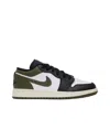 Nike Big Kids Khaki & Black Air Jordan 1 Low Sneakers In Black/white/medium Olive