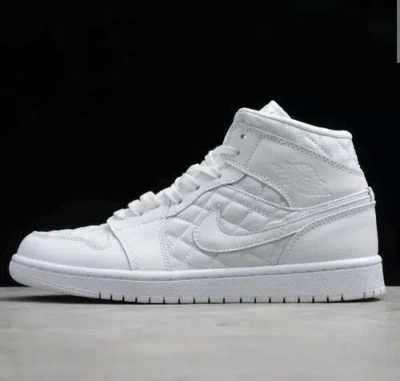 Pre-owned Nike Air Jordan 1 Mid Quilted Triple Off White Women Sz 8.5, Men 7 :db6078-100