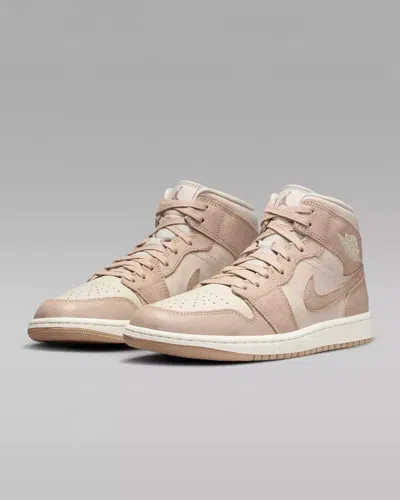 Nike Air Jordan 1 Mid Se Fj3448-200 Sneakers Women's Light Brown Lace Up Tf551 In Multi