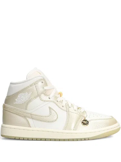 Nike Air Jordan 1 Mid Se Perforated-toe Sneakers In White