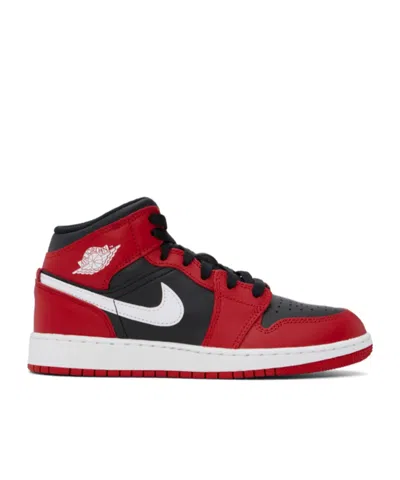 Nike Big Kids Black & Red Air Jordan 1 Mid Sneakers In Black  Red