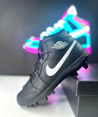 Pre-owned Nike Air Jordan 1 Mid Td Black White Football Cleats Fj6805-001 Men's 12