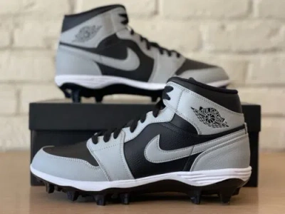 Pre-owned Nike Air Jordan 1 Mid Td Shadow Football Cleats Fj6805-002 Smoke Grey Men 11.5 In Gray