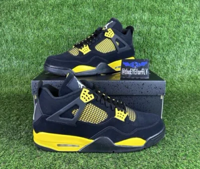 Pre-owned Nike Air Jordan 4 Retro “thunder” Black Yellow Dh6927-017 Men's Size 14