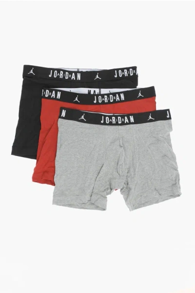 Nike Air Jordan Set Of 3 Stretch Cotton Boxer With Logoed Elastic In Multi