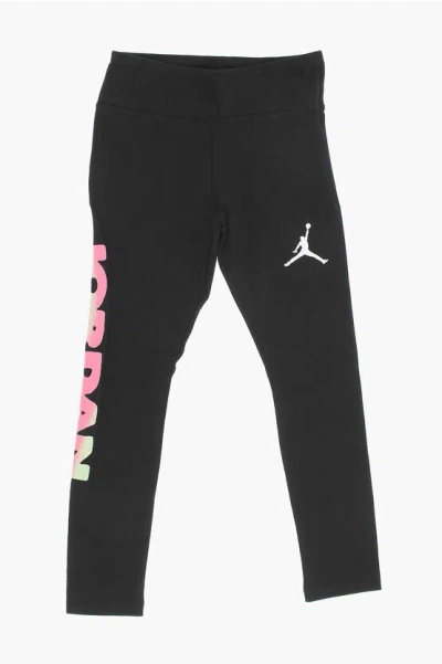 Nike Air Jordan Stretch Cotton Leggings With Printed Logo In Black