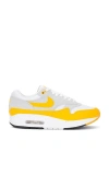 Nike Air Max 1 Essential Sneaker In White  University Gold  & Pure Platinum