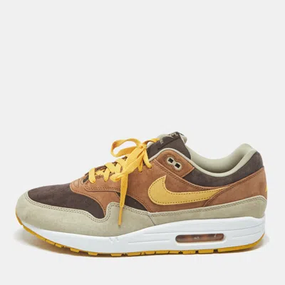 Pre-owned Nike Air Max 1 Prm Duck Pecan Yellow Ochre Size 45.5 Multicolor Suede Low Top Sneakers