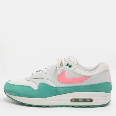 Pre-owned Nike Air Max 1 Watermelon Size 45 Green/white Mesh And Suede Low Top Sneakers