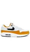 Nike Men's Air Max 1 Shoes In White  Black Monarch  & Pure Platinum