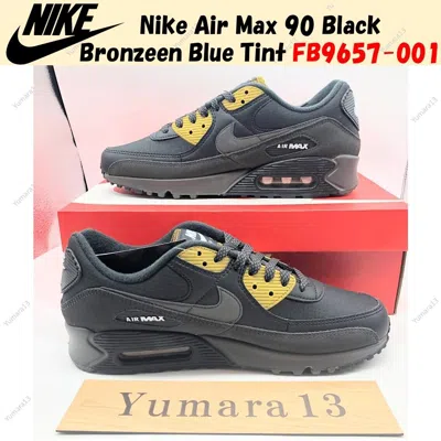 Pre-owned Nike Air Max 90 Black Bronzeen Blue Tint Fb9657-001 Men's Size