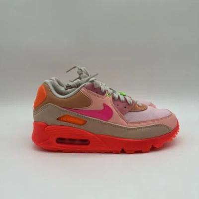 Pre-owned Nike Air Max 90 Bright Crimson Platinum Ct3449-600 Women's Size 8 No Lid In Silver