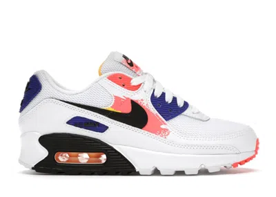 Pre-owned Nike Air Max 90 Brushstroke Pack (women's) Sneakers In White/black/hyper Royal In Multi