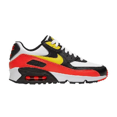 Pre-owned Nike Air Max 90 Leather Gs 'chrome Yellow Black Crimson' In White