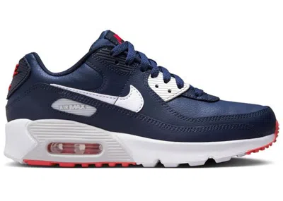 Pre-owned Nike Air Max 90 Leather Sneakers In Obsidian/midnight Navy Blue/track Red