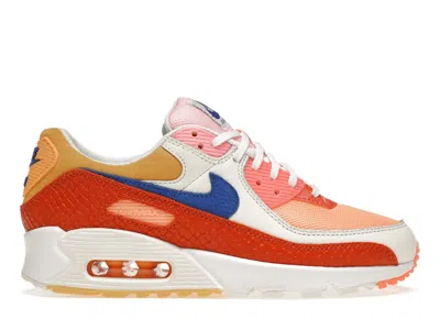 Pre-owned Nike Air Max 90 Snakeskin (women's) Sneakers In Campfire Orange/racer Blue/sail