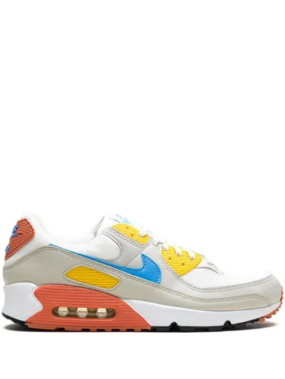 Nike Air Max 90 "summit White/light Bone/vivid Sulphur/university Blue" Sneakers In Neutrals