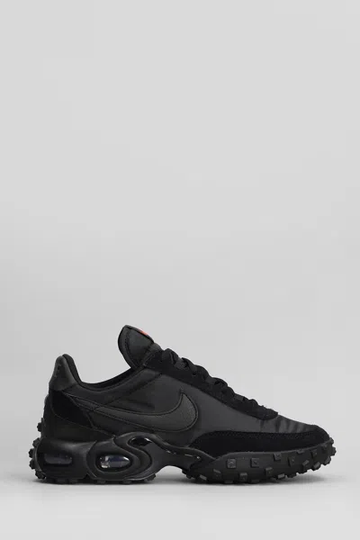 Nike Air Max Waffle Sneakers In Black Suede And Fabric