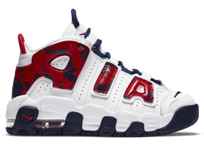 Pre-owned Nike Air More Uptempo Red Navy Camo Sneakers In White/blue Void/university Red