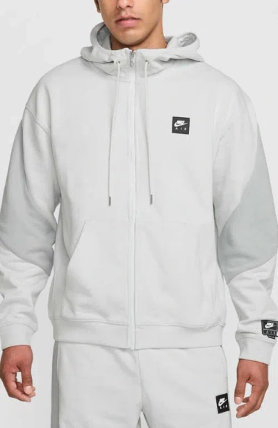 Nike Air Oversize Colorblock Fleece Zip Hoodie In Gray