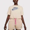 Nike Air Sportswear Short Sleeve Top In Shimmer Tan In Beige
