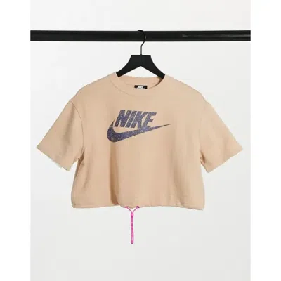 Nike Air Sportswear Short Sleeve Running Top Shimmer Tan Cj2275-287 Women's In Brown