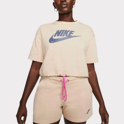 Nike Air Sportswear Short Sleeve Top In Shimmer Tan In Beige
