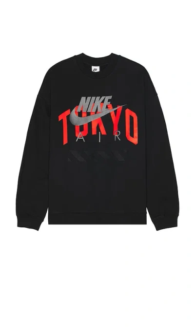 Nike Air Tokyo Crew Neck Sweatshirt In Black  University Red  & White