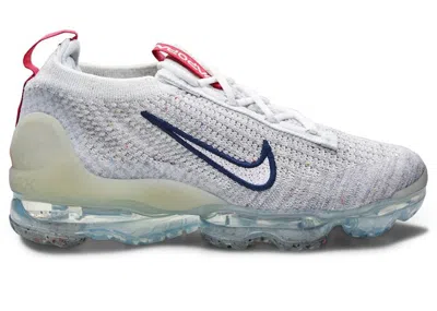 Pre-owned Nike Air Vapormax 2021 Flyknit (women's) Sneakers In Photon Dust/midnight Navy Blue/mystic Hibiscus In Multi