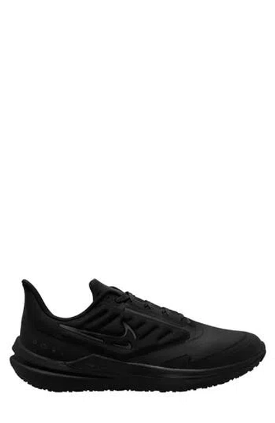 Nike Air Winflo 9 Water Repellent Running Shoe In Black/off Noir/smoke Grey