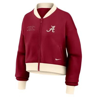 Nike Alabama Academic  Women's College Oversized Cropped Full-zip Bomber Jacket In Red