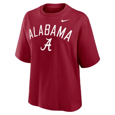 Nike Alabama Arch Over Logo Boxy  Women's College T-shirt In Burgundy