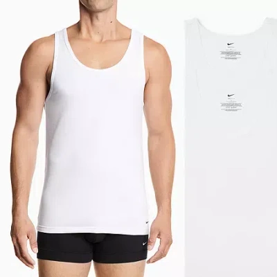 Nike All Day Cotton Stretch Mens U Neck Sleeveless 2 Pack Tank In White