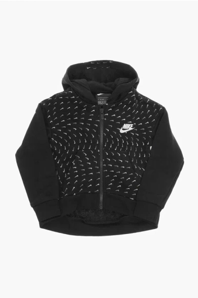 Nike All Over Logo Printed Sweatshirt With Zip Closure In Black