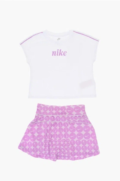 Nike All-over Logo Skirt Scooter And Crew-neck T-shirt Set