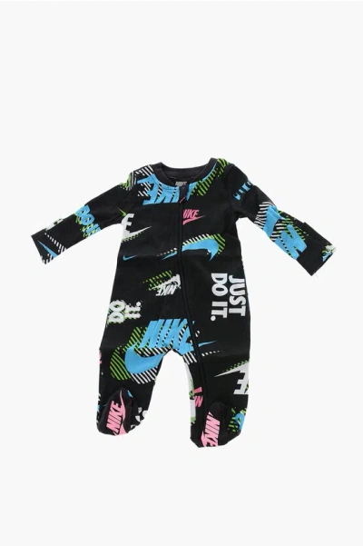 Nike All-over Printed Logo Active Joy Rompersuit In Black