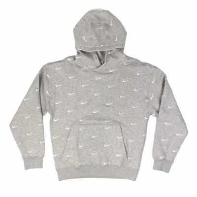 Pre-owned Nike All Over Swoosh Hoodie Logo Grey Heather White Cj8907 050 Sz S