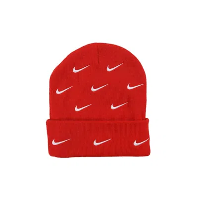 Pre-owned Nike All Over Swoosh Logo Cuffed Beanie In Red