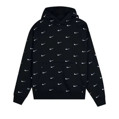 Pre-owned Nike All Over Swoosh Logo Hoodie 'black'