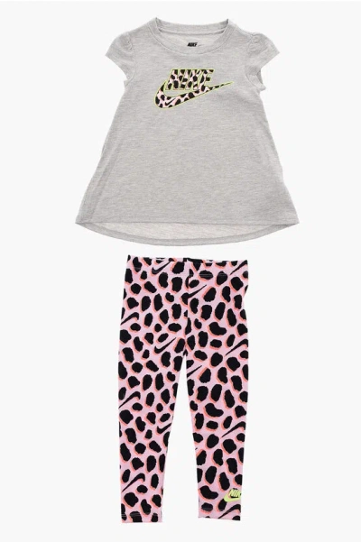 Nike Animal Pattered Leggings And T-shirt Set In Gray