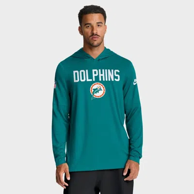 Nike Aqua Miami Dolphins Alt Pack Pass Accuracy Performance Long Sleeve Hoodie T-shirt In Green