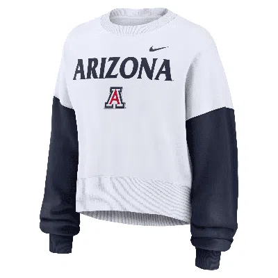 Nike Women's White Arizona Wildcats Color-block Oversized Cropped Pullover Sweatshirt
