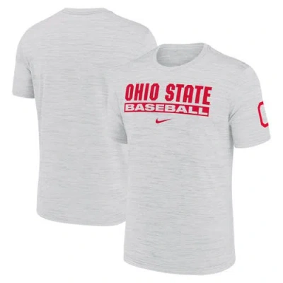 Nike Ash Ohio State Buckeyes Velocity Baseball Wordmark Stack Performance T-shirt In White