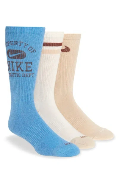 Nike Assorted 3-pack Everyday Cushioned Performance Crew Socks In Ivory Multi