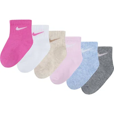 Nike Kids'  Assorted 6-pack Cotton Blend Socks In Playful Pink