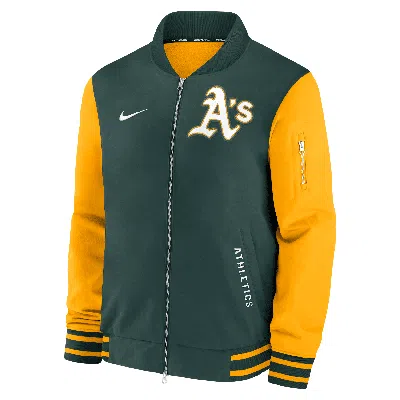 Nike Athletics Authentic Collection Dugout  Men's Mlb Full-zip Bomber Jacket In Green