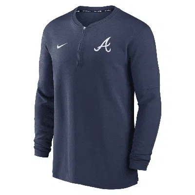 Nike Atlanta Braves Authentic Collection Game Time  Men's Dri-fit Mlb 1/2-zip Long-sleeve Top In Blue