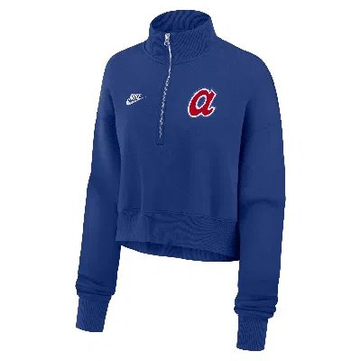Nike Atlanta Braves Cooperstown Phoenix  Women's Mlb Cropped 1/2-zip Crew In Blue