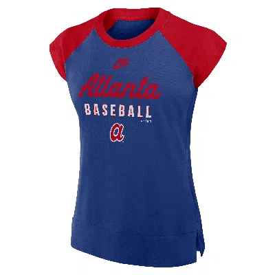 Nike Atlanta Braves Cooperstown Womenâs  Women's Dri-fit Mlb Mid-sleeve T-shirt In Blue